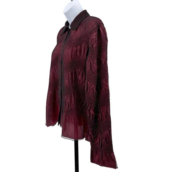 Coldwater Creek Blazer Wine Red Womens M Crinkled Mesh Button Up Collared Peplum - Picture 4 of 6